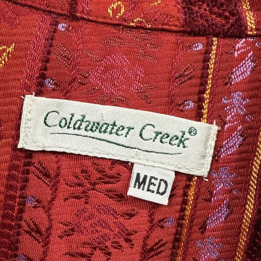 Coldwater Creek Tapestry Vest Women's Size Medium Red Colorful Full Zip‎ Lined